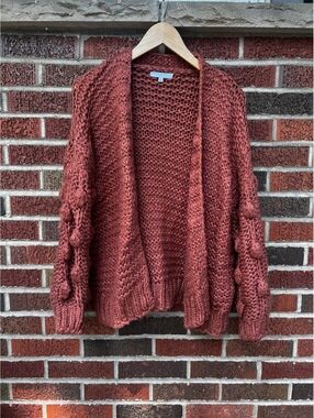 Favlux Burnt Orange Rust Chunky Knit Swedish Dot Open Cardigan.